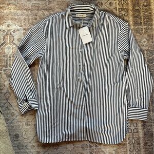 Everlane women’s oversized dark grey and White Striped Button Down Shirt